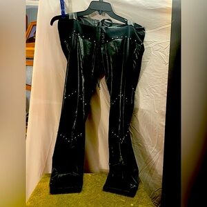 Hip Waist Line - Black Pleather Lace Up Pants with Studded Details